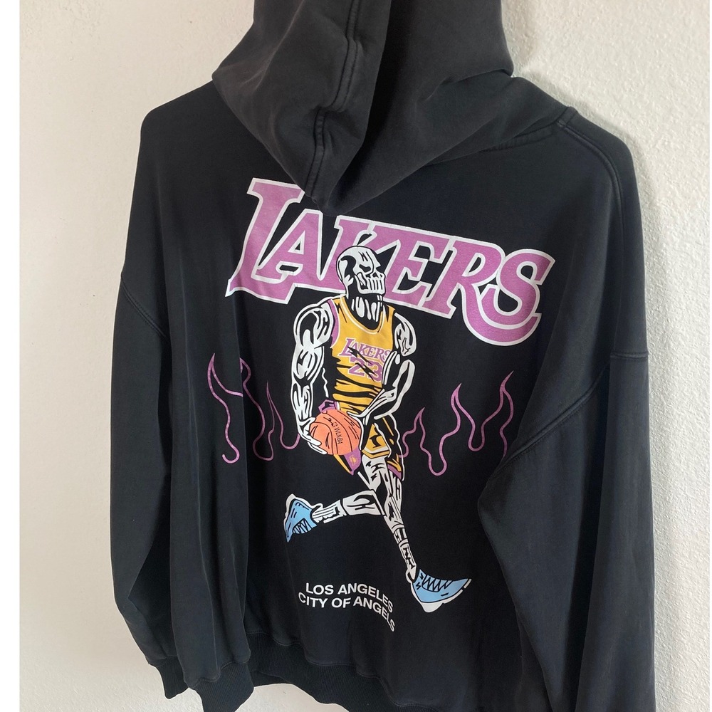 Warren Lotas Hoodie Mens 2XL Black Lakers City of Angels Skull Graphic READ FLAW